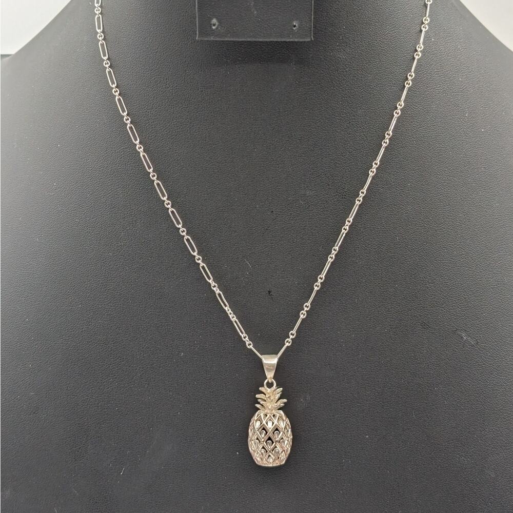 Vintage 925 Sterling Silver 3D Pineapple Pendant Unique Chain Link Necklace 7.4g